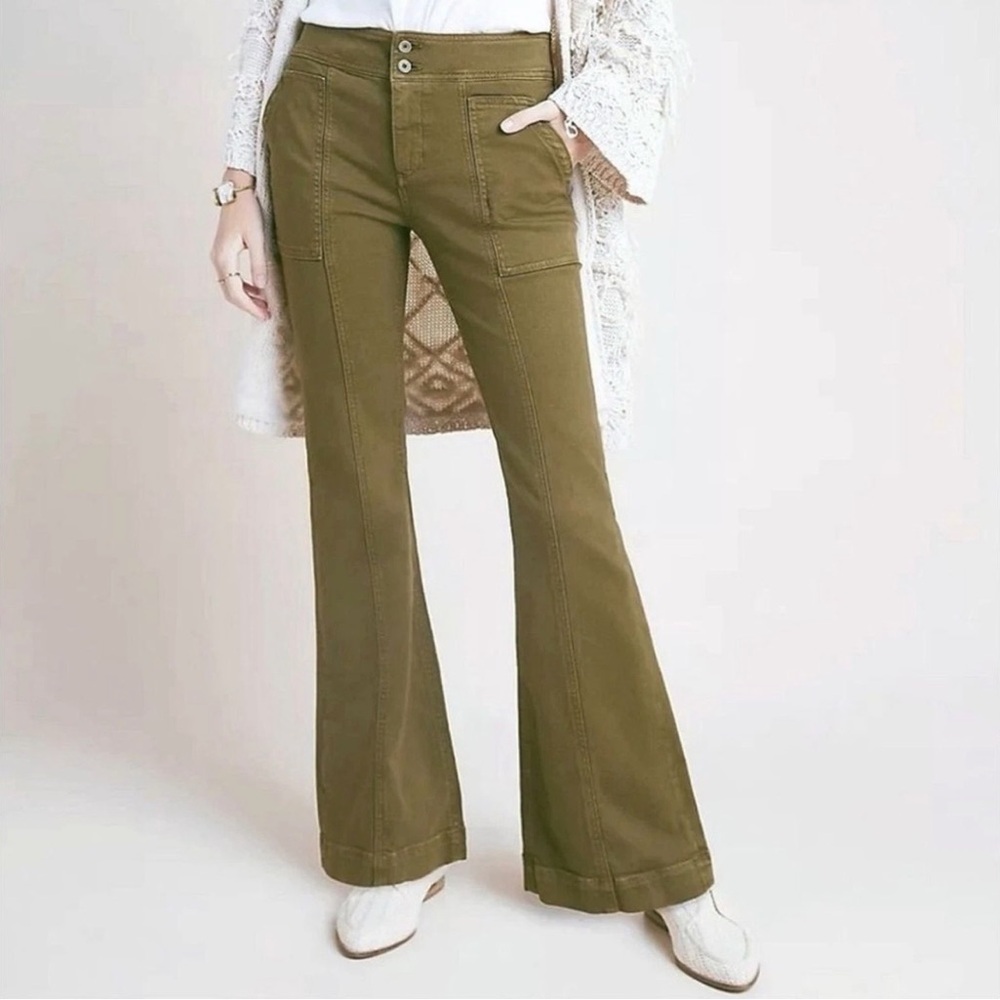 Pilcro and the Letterpress Brown Utility Pants with Red Topstitching